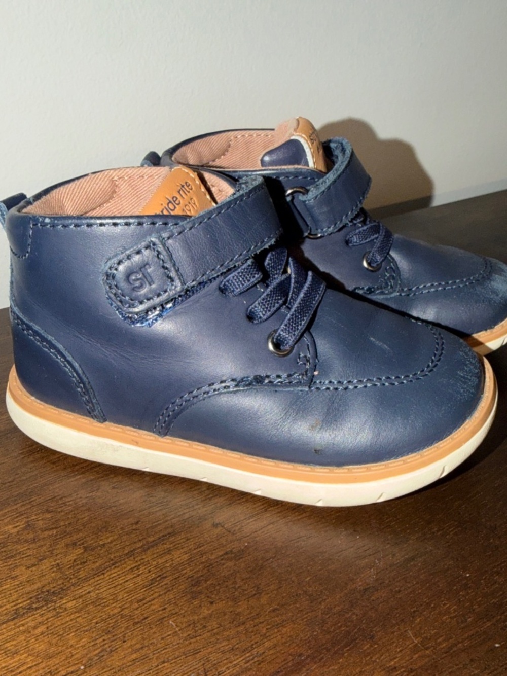 Stride Rite Kids SRT QUINN Leather Boots Boys Size 5.5 W Blue Ankle